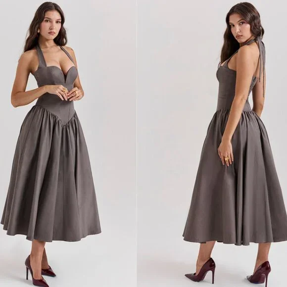 House of CB ‘Coquette' Smoke Halter Midi Dress NWOT - Picture 5 of 11